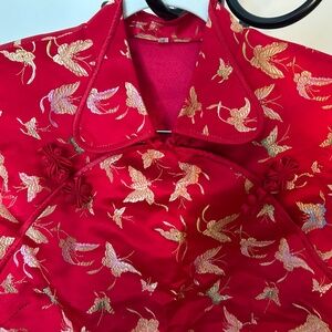 Festive Red Metallic Bird Brocade Embroidered Blouse Chinese/Lunar New Year